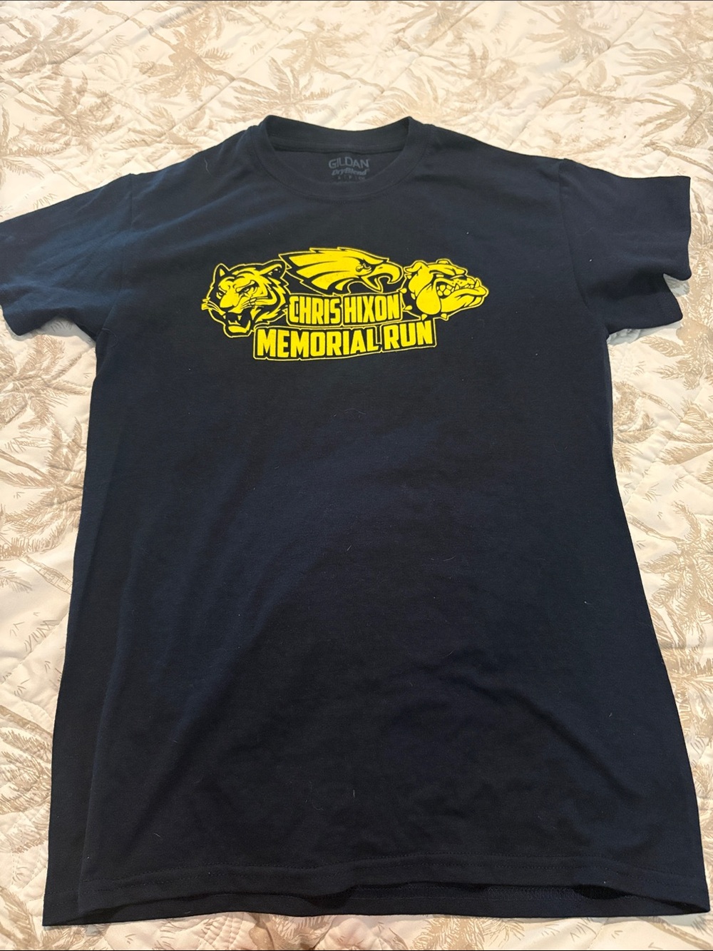 Gildan Navy Tee with Yellow Chris Hixon Memorial Run Logo
